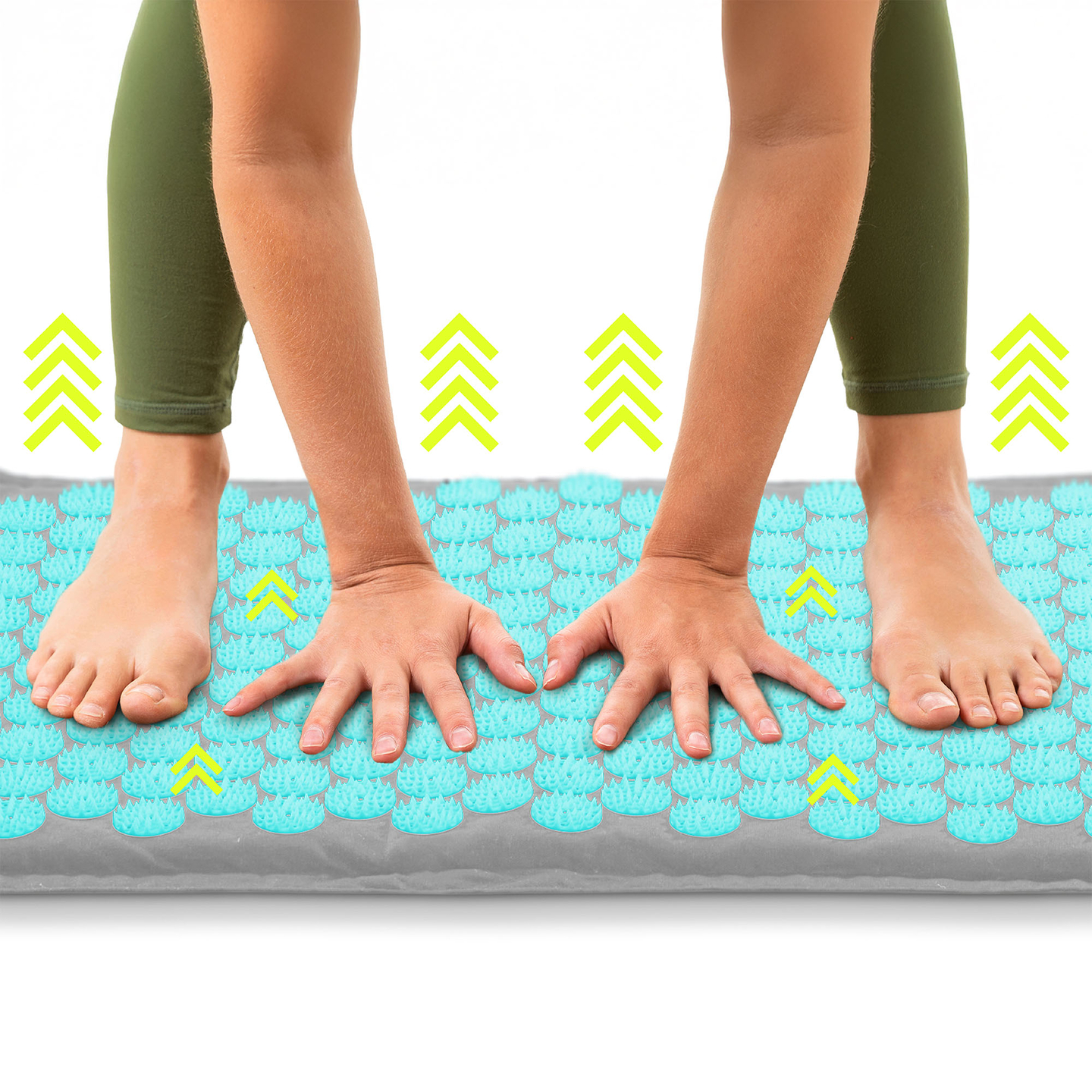 Tapete de acupressão em linho ecológico com fibra de coco e almofada de trigo sarraceno – 68 cm HyperMotion Cinza-Menta