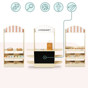 Grande loja infantil de madeira com quadro negro - 91 peças para diversão nas compras!