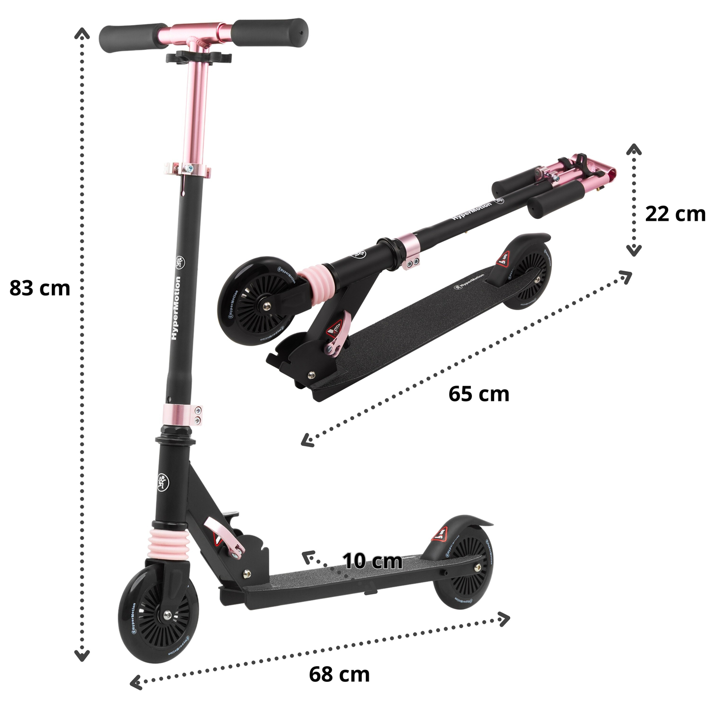 Scooter de duas rodas com amortecedor WALLY 4-9 anos da HyperMotion, preto e rosa