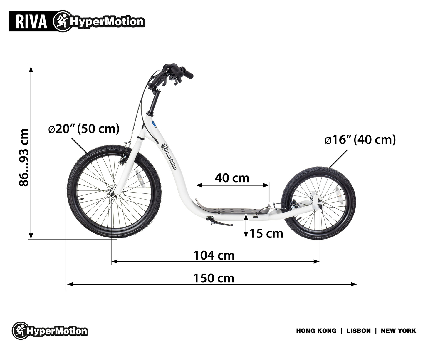 Scooter urbana HyperMotion RIVA com rodas infláveis de 50 cm e 40 cm