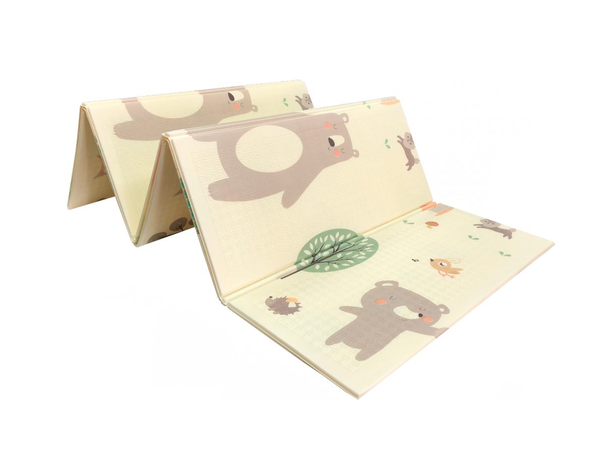 Tapete de espuma XXL dupla face - dobrável 1 CM (floresta com ursinho de pelúcia e cavalos)