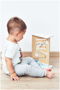 Placa de manipulação sensorial de madeira dupla face