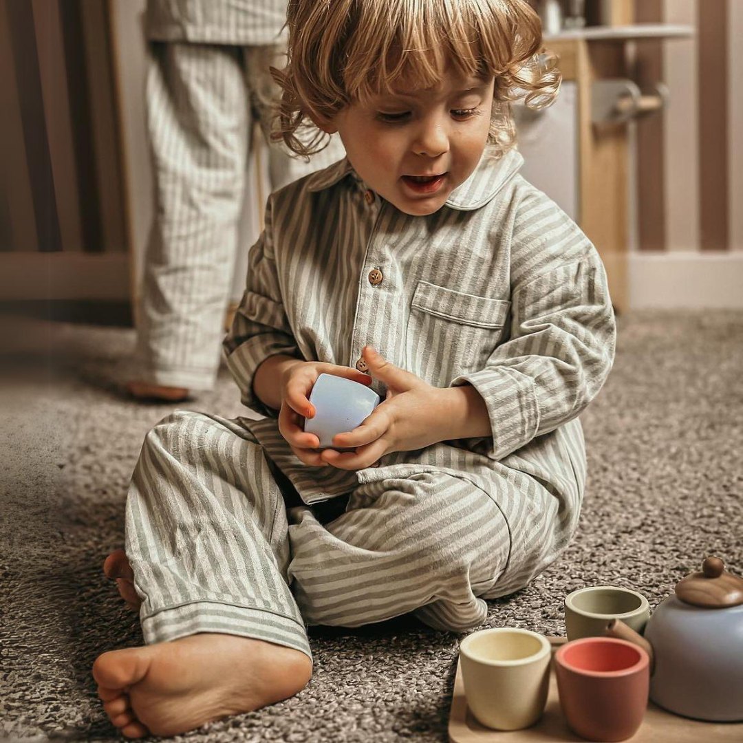 Serviço de chá em madeira com bandeja - 7 elementos