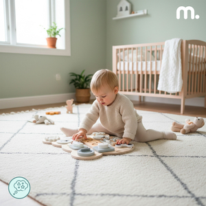 Quadro de atividades Montessori de madeira com ursinho de pelúcia - aprendizagem sensorial da independência: velcro, plugue, labirinto, botão com clique.
