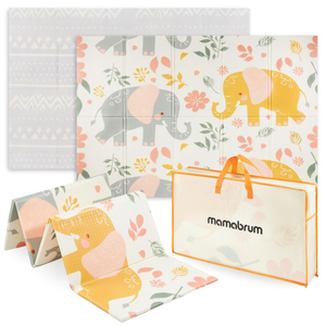 Tapete de espuma dobrável de dupla face 180 x 120 x 1cm - Exotic Elephants/Delicate Grey