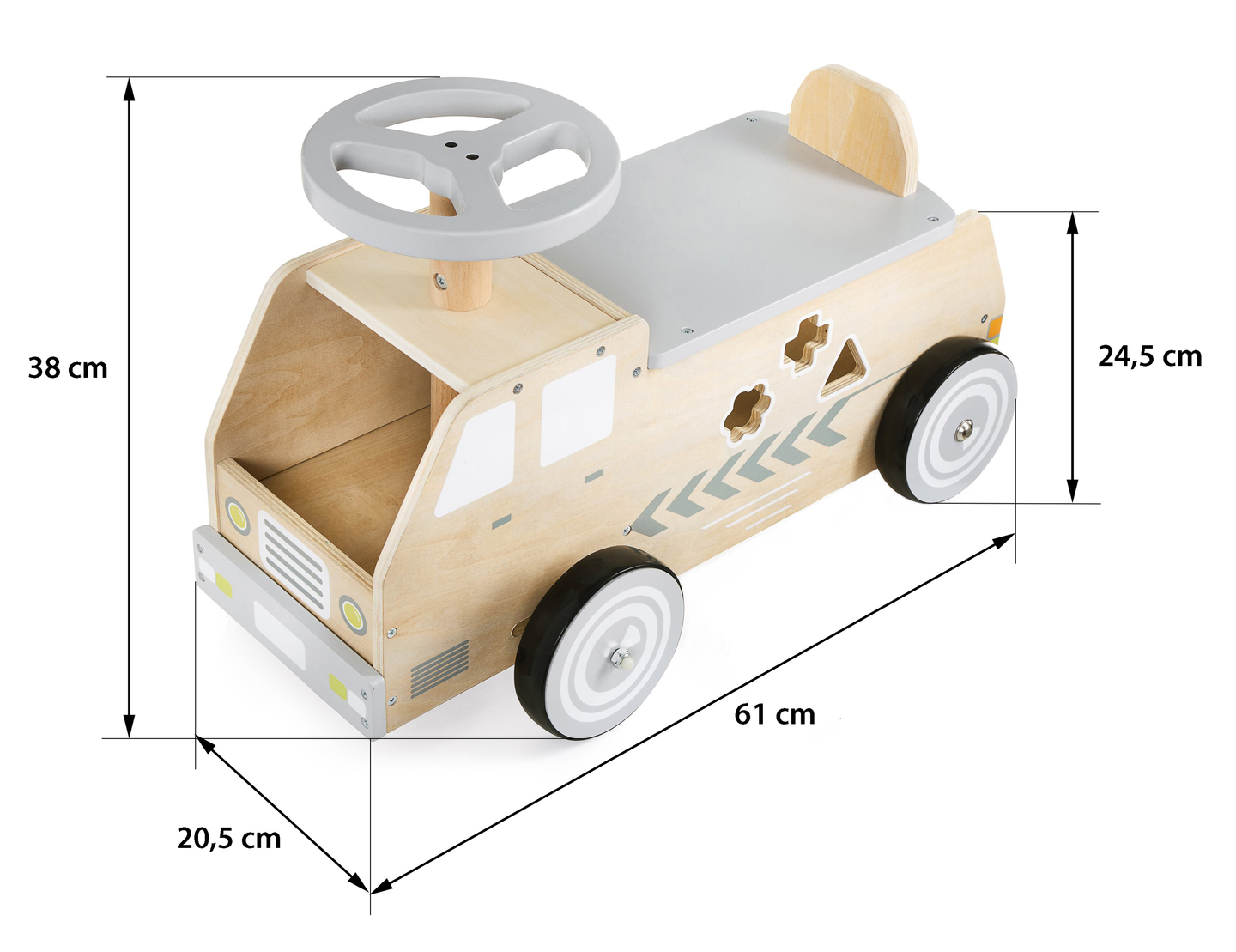 Passeio de madeira, carro, carro de brinquedo com blocos