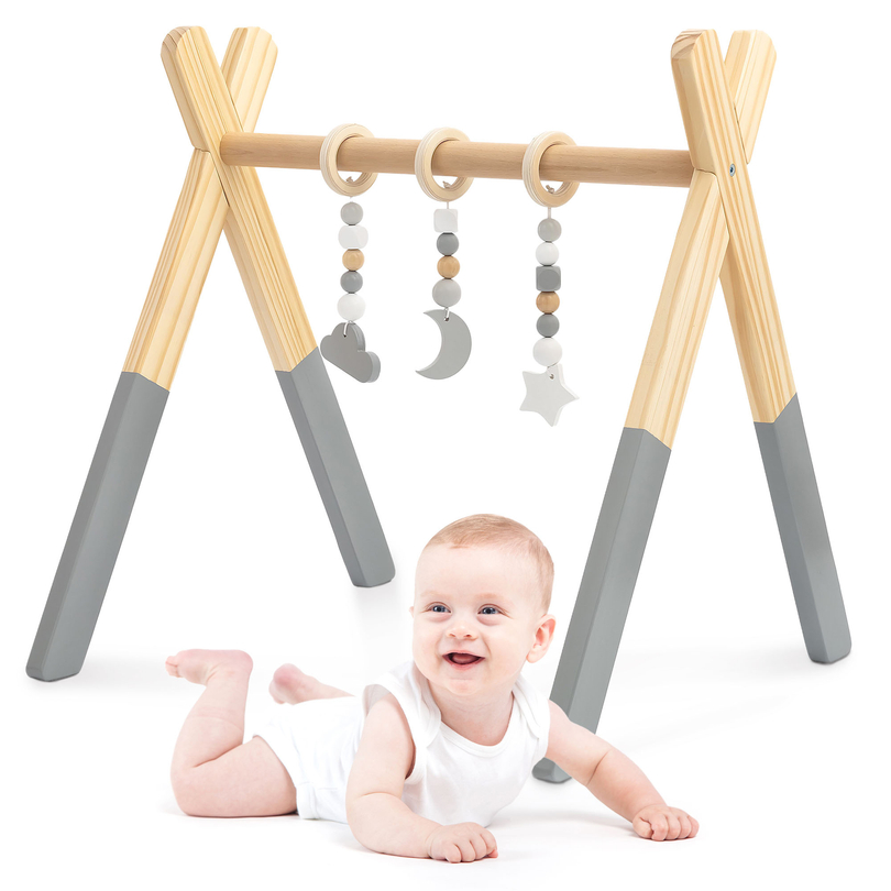 Suporte educativo de madeira Baby Gym - cor cinzenta