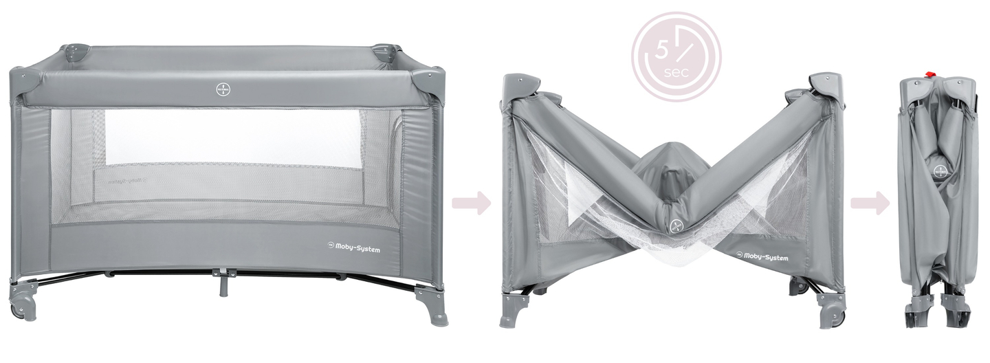 Berço de viagem portátil Happy Traveler BASIC - cinza