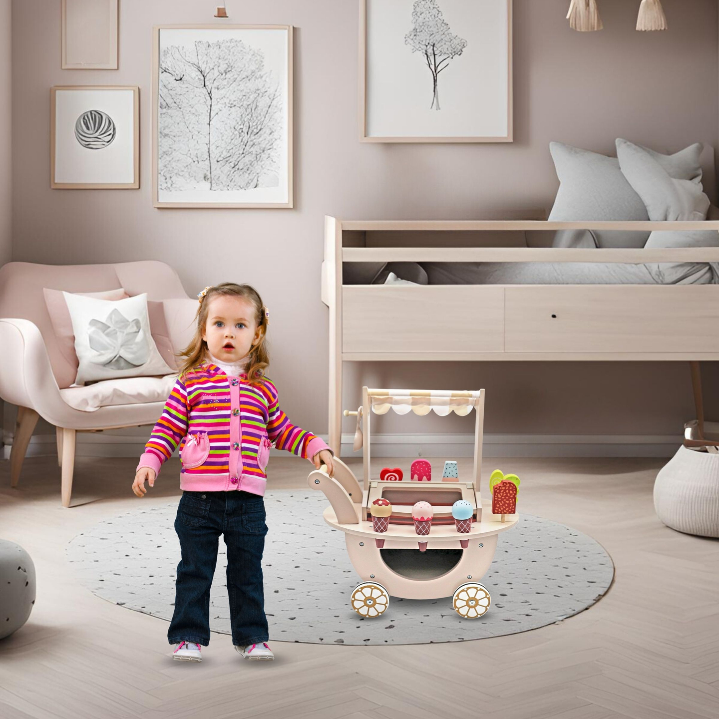 Sorveteria infantil de madeira - carrinho sobre rodas com acessórios