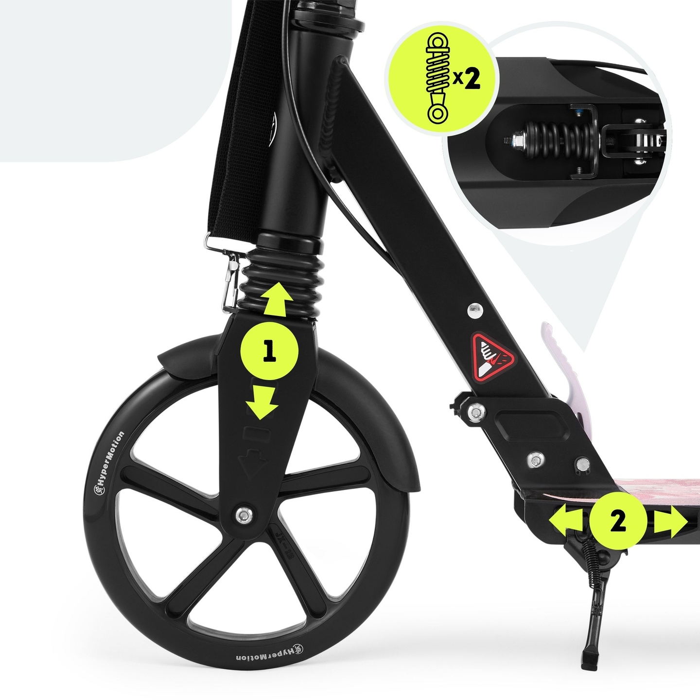 Trotinete de duas rodas para jovens adultos - com amortecedor - HyperMotion Skyline - cor-de-rosa, alumínio - 100kg