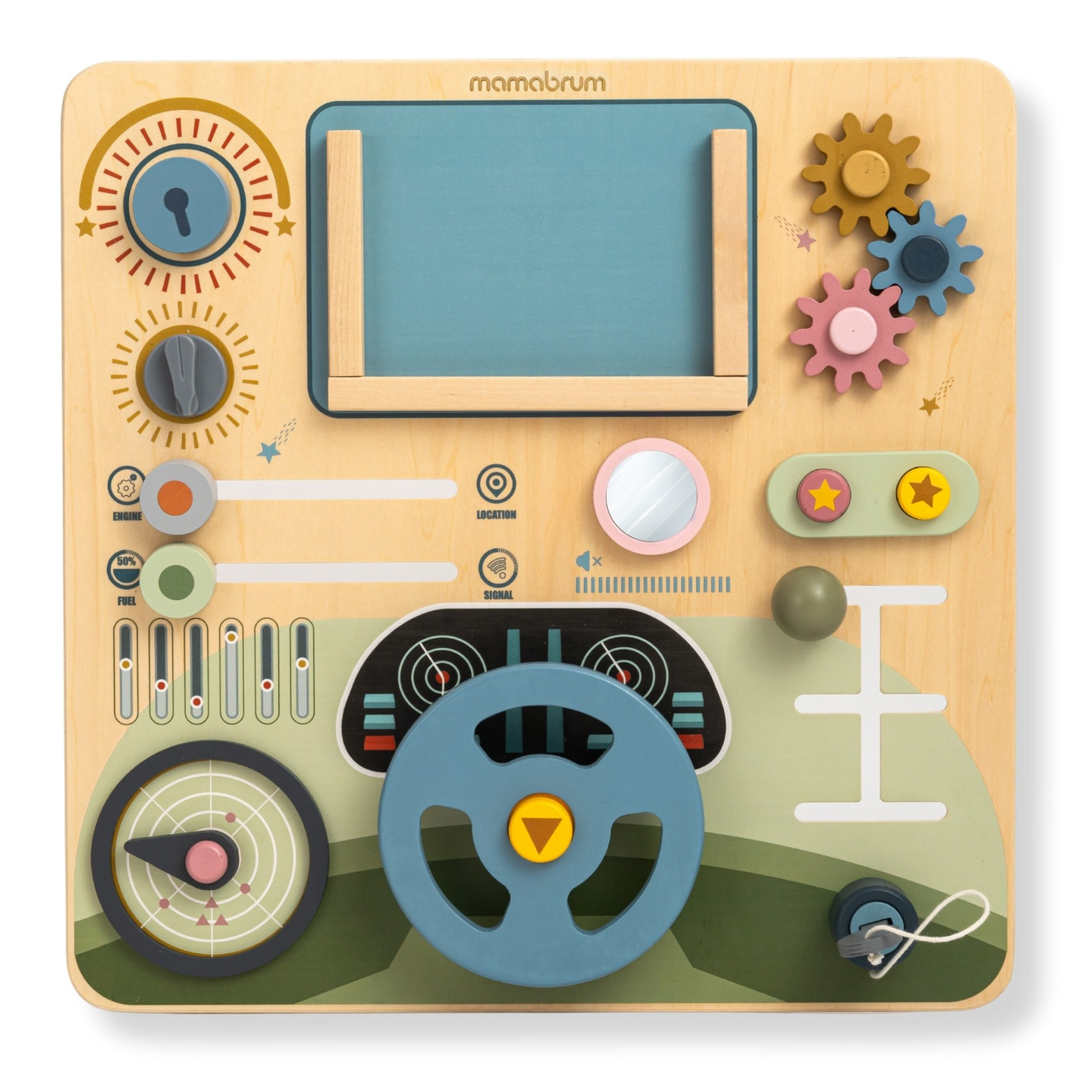 Tábua Montessori de madeira 2 em 1 Cockpit para o Pequeno Motorista e Piloto – volante, câmbio, mapas de viagem, radar