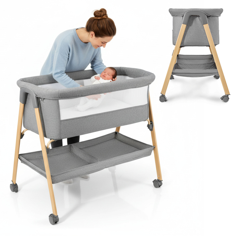 Berço de bebê independente, berço de viagem, moisés com colchão - cinza