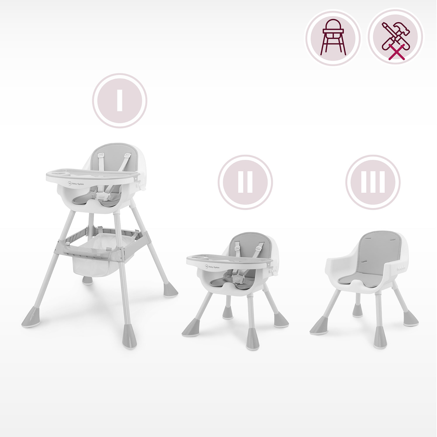 Moby-System Magnolia Cadeira alta ajustável 2 em 1 - cinzento
