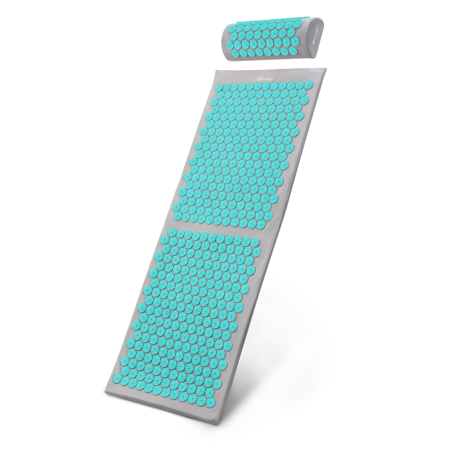 Tapete de acupressão grande com almofada e capa - 130 cm HyperMotion cinza-menta