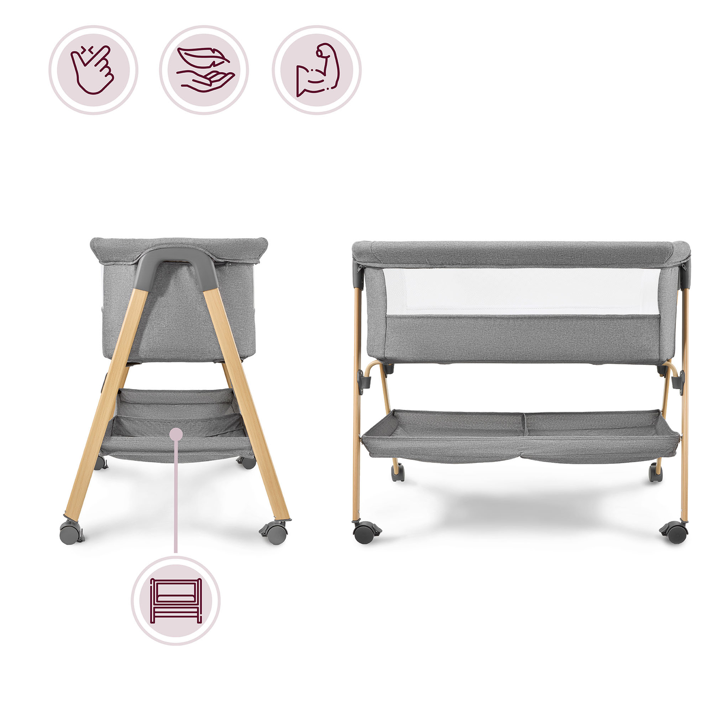 Berço de bebê independente, berço de viagem, moisés com colchão - cinza