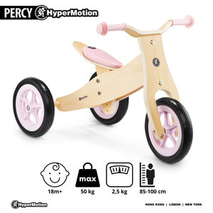 Triciclo de madeira e bicicleta de equilíbrio 2 em 1 - HyperMotion PERCY - rosa