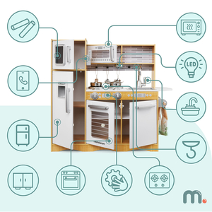 Cozinha XXL em madeira com iluminação LED, avental e acessórios