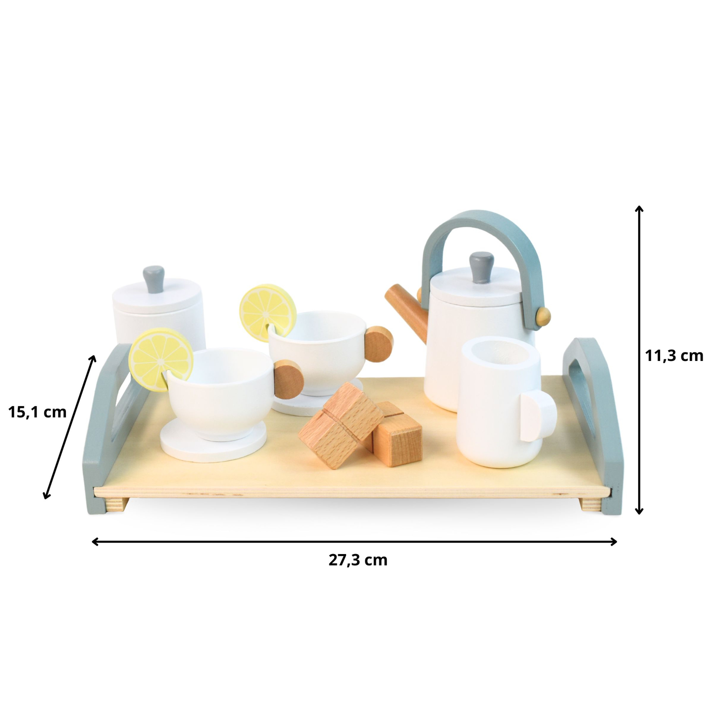 Jogo de chá grande em madeira com bandeja - 17 elementos