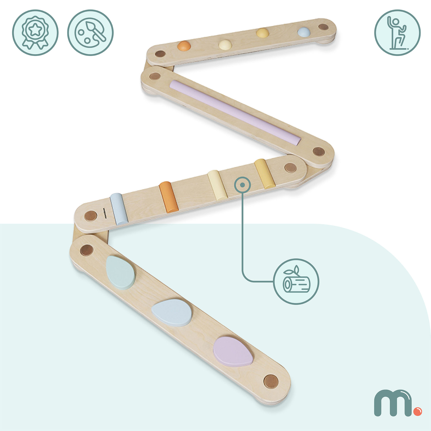 Grande percurso sensorial em madeira - pista de equilíbrio - 9 elementos