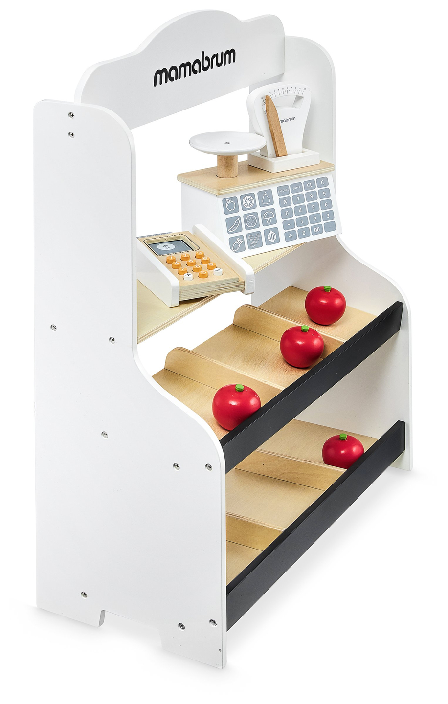 Minimercado - loja com balança, terminal, cartão de pagamento e fruta