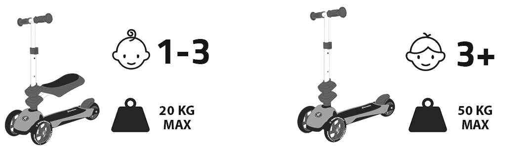 Scooter de equilíbrio de três rodas 3 em 1 HyperMotion - azul