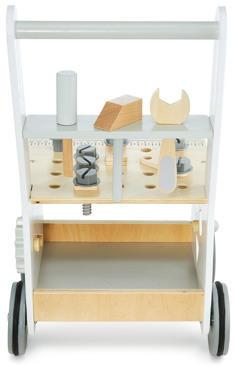 Andador de madeira 3 em 1, empurrador + oficina - 47 elementos