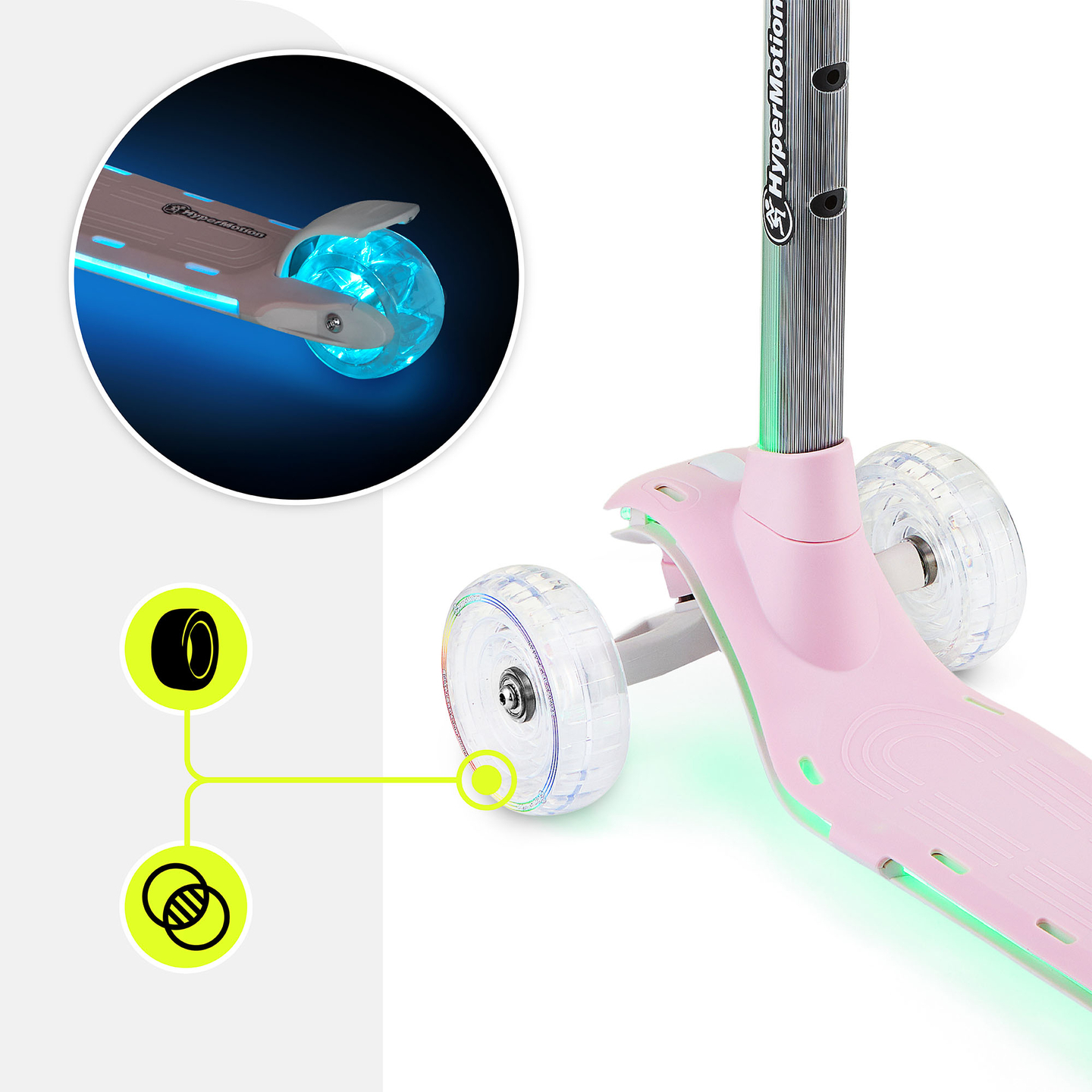 Patinete elétrico HyperMotion BECKY - Iluminação LED RGB, rosa