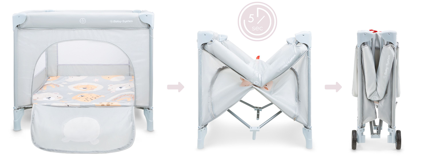 Cercadinho dobrável, berço de viagem para crianças com colchão e bolsa de transporte - Teddy Bear