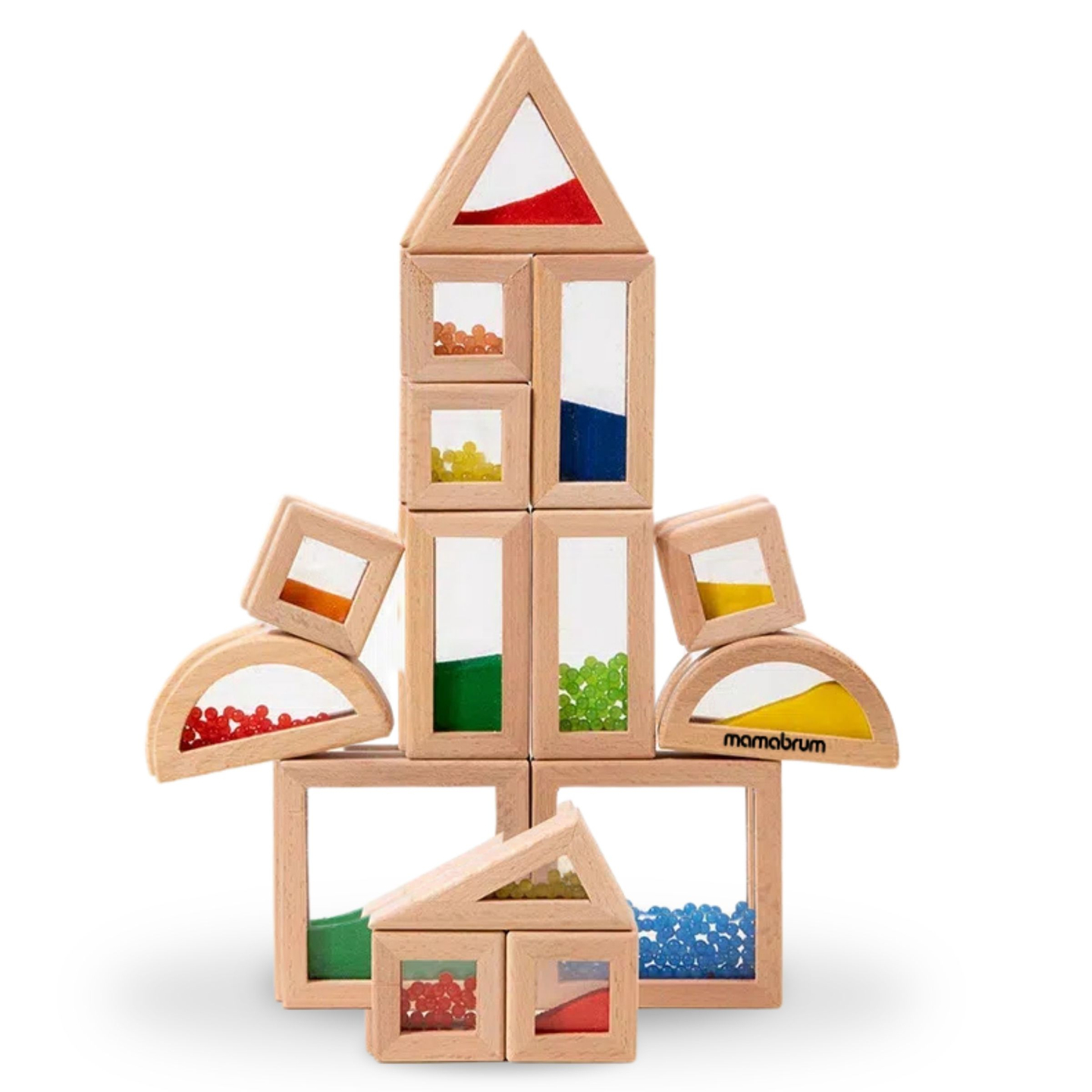 Conjunto de blocos sensoriais de madeira com diferentes recheios - 15 peças