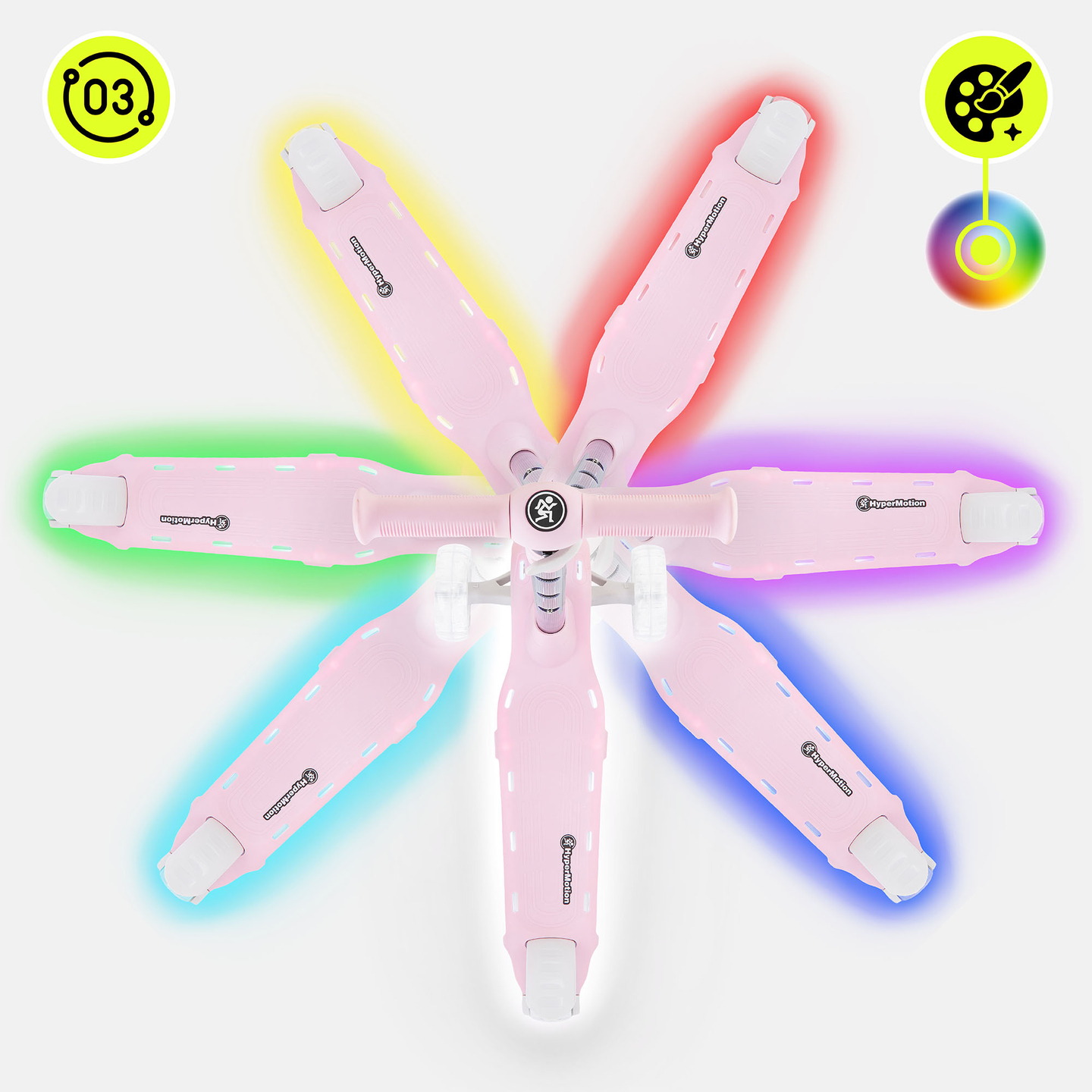 Patinete elétrico HyperMotion BECKY - Iluminação LED RGB, rosa