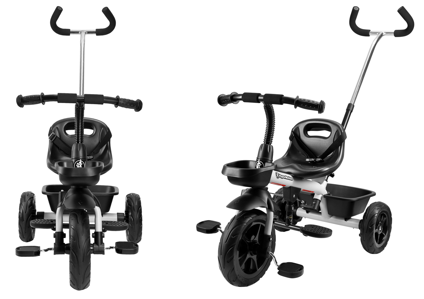 Triciclo HyperMotion TOBI VECTOR - rodas permanentemente infladas + empurrador. Cor: cinza claro.