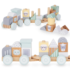 Trem de madeira com blocos para menino - Fazenda