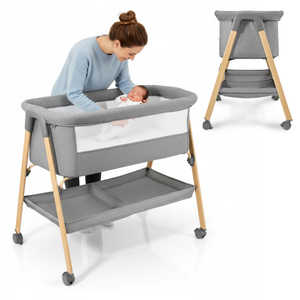 Berço de bebê independente, berço de viagem, moisés com colchão - cinza