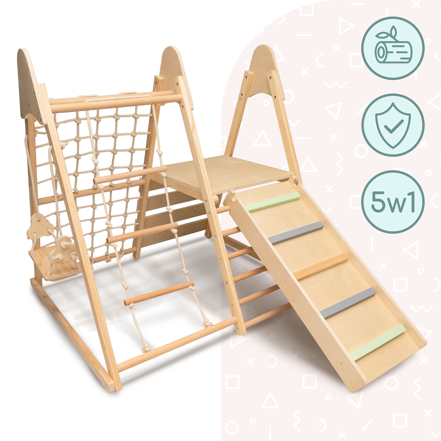 Parque infantil doméstico em madeira XL 5em1