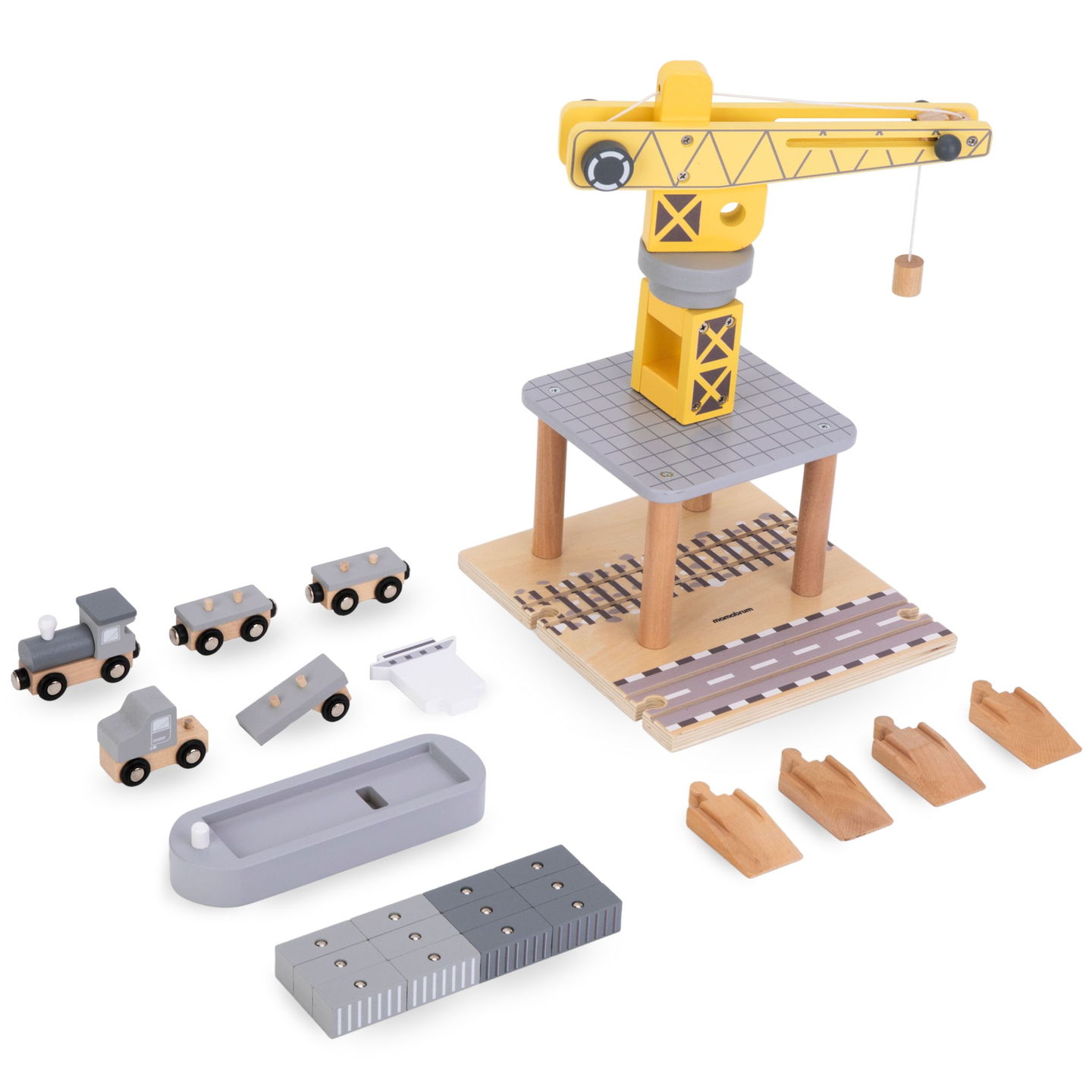 Guindaste portuário móvel com guincho magnético e acessórios - conjunto de madeira
