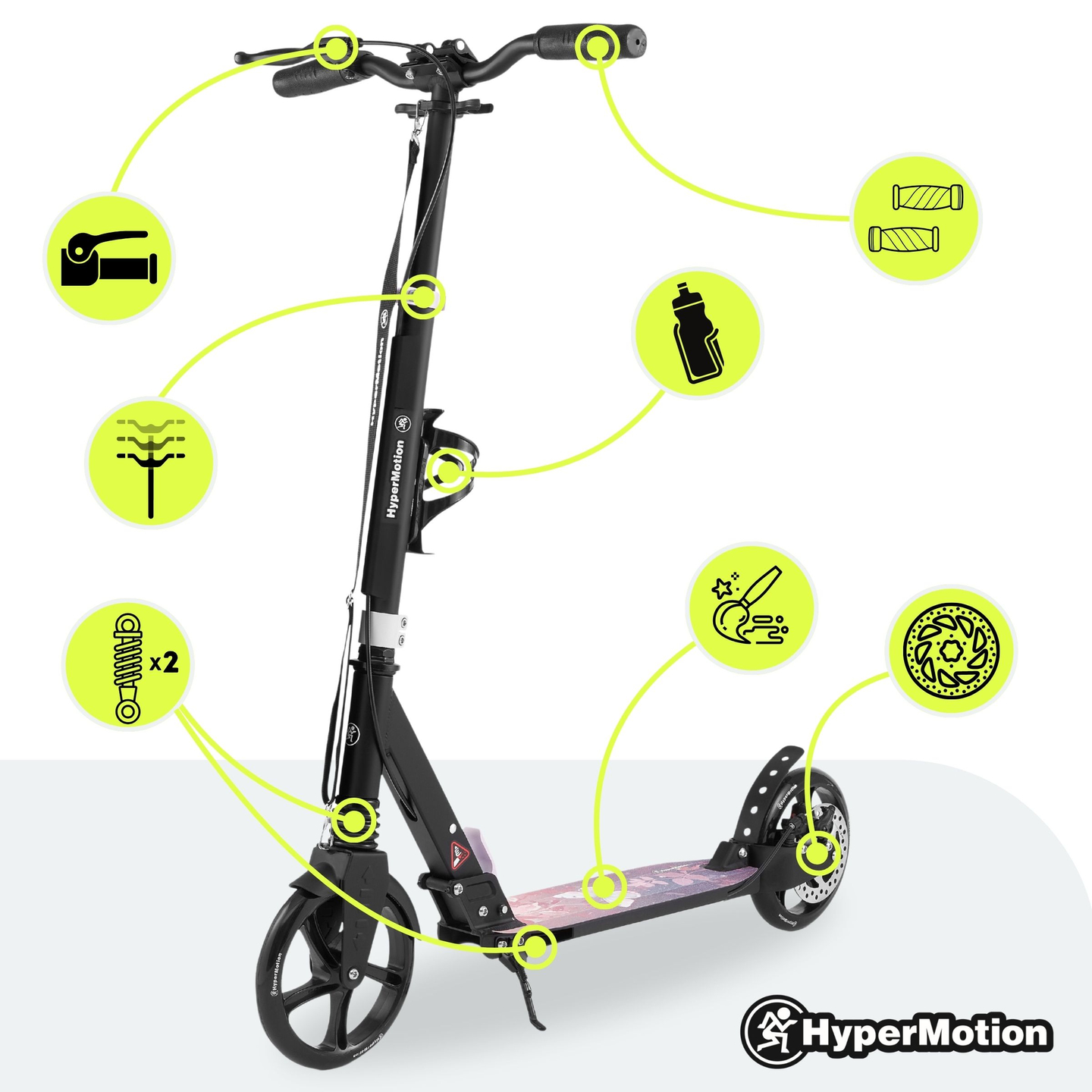 Trotinete de duas rodas para jovens adultos - com amortecedor - HyperMotion Skyline - cor-de-rosa, alumínio - 100kg