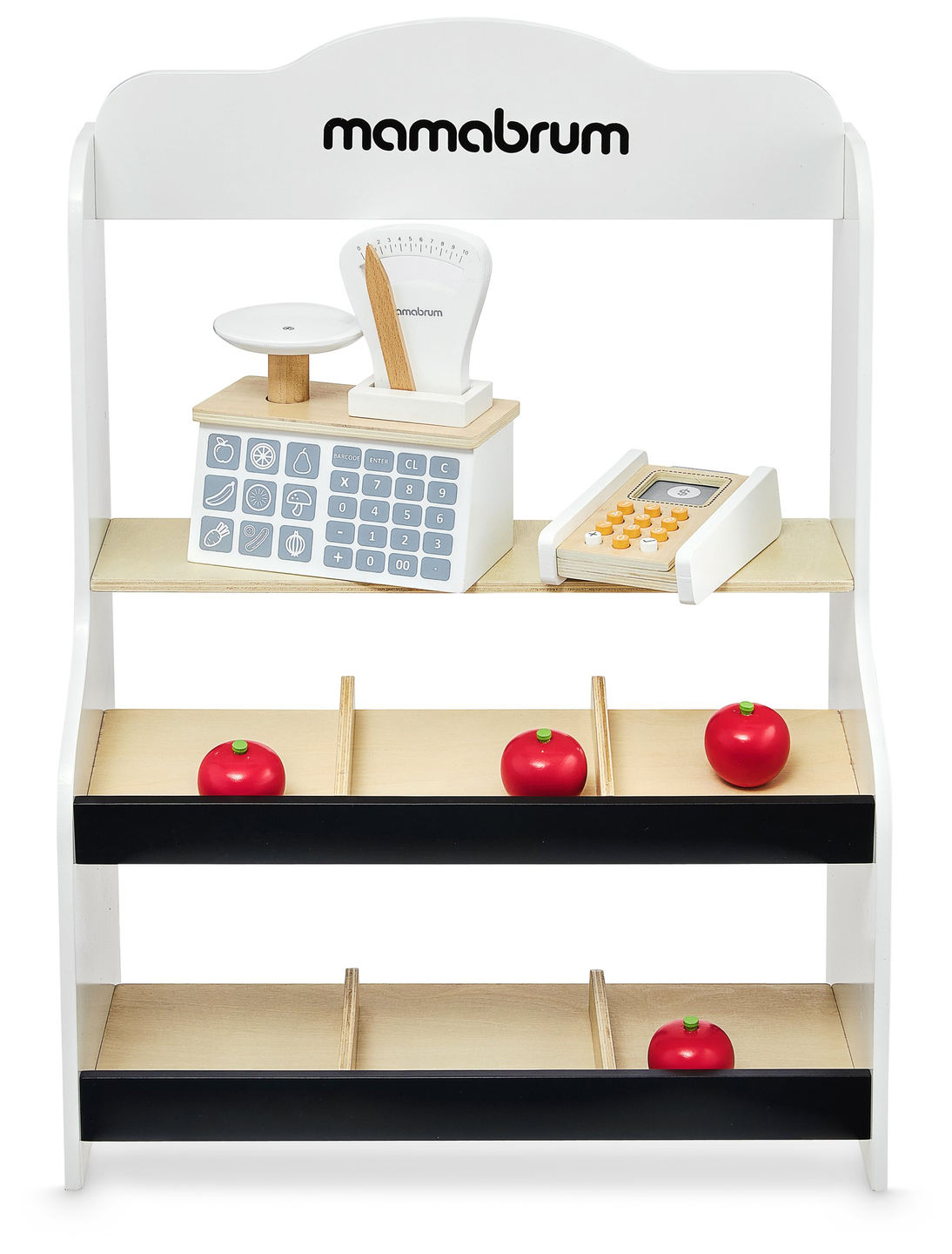 Minimercado - loja com balança, terminal, cartão de pagamento e fruta