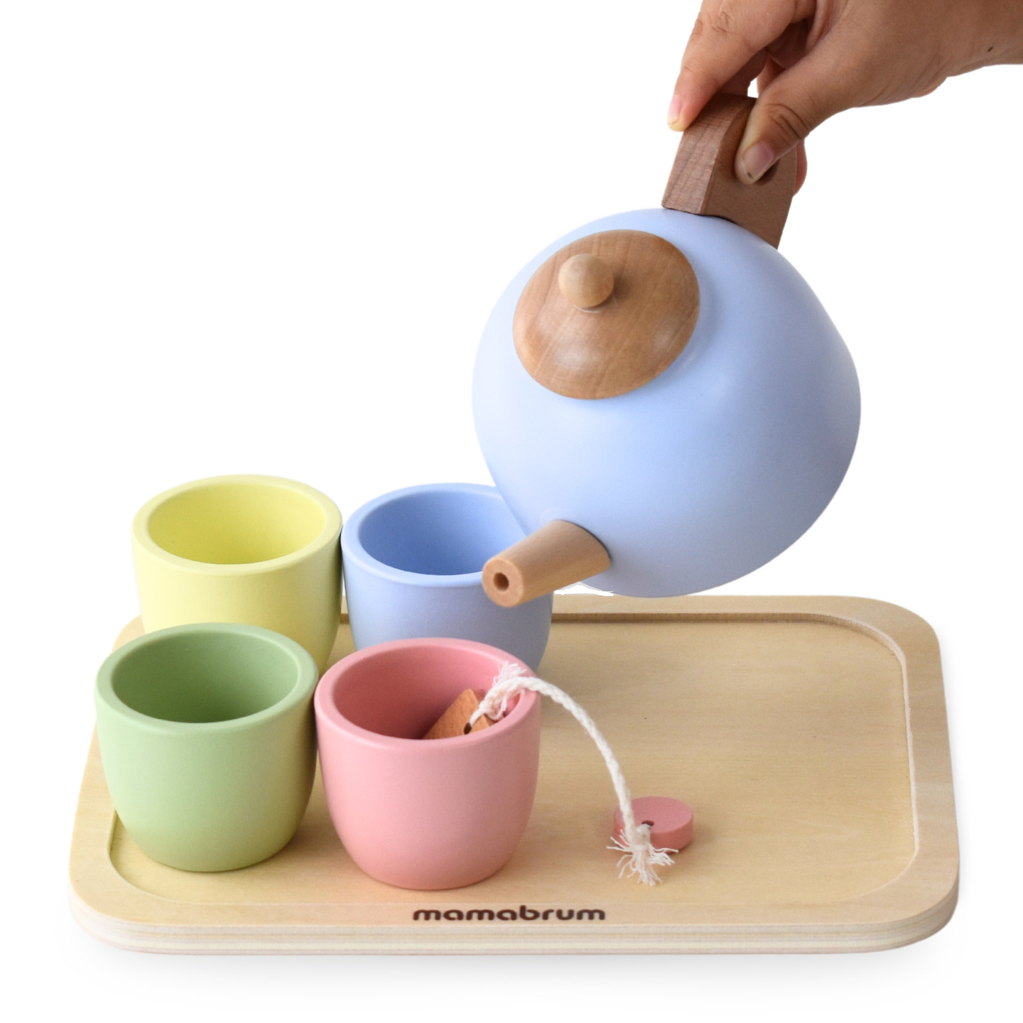 Serviço de chá em madeira com bandeja - 7 elementos