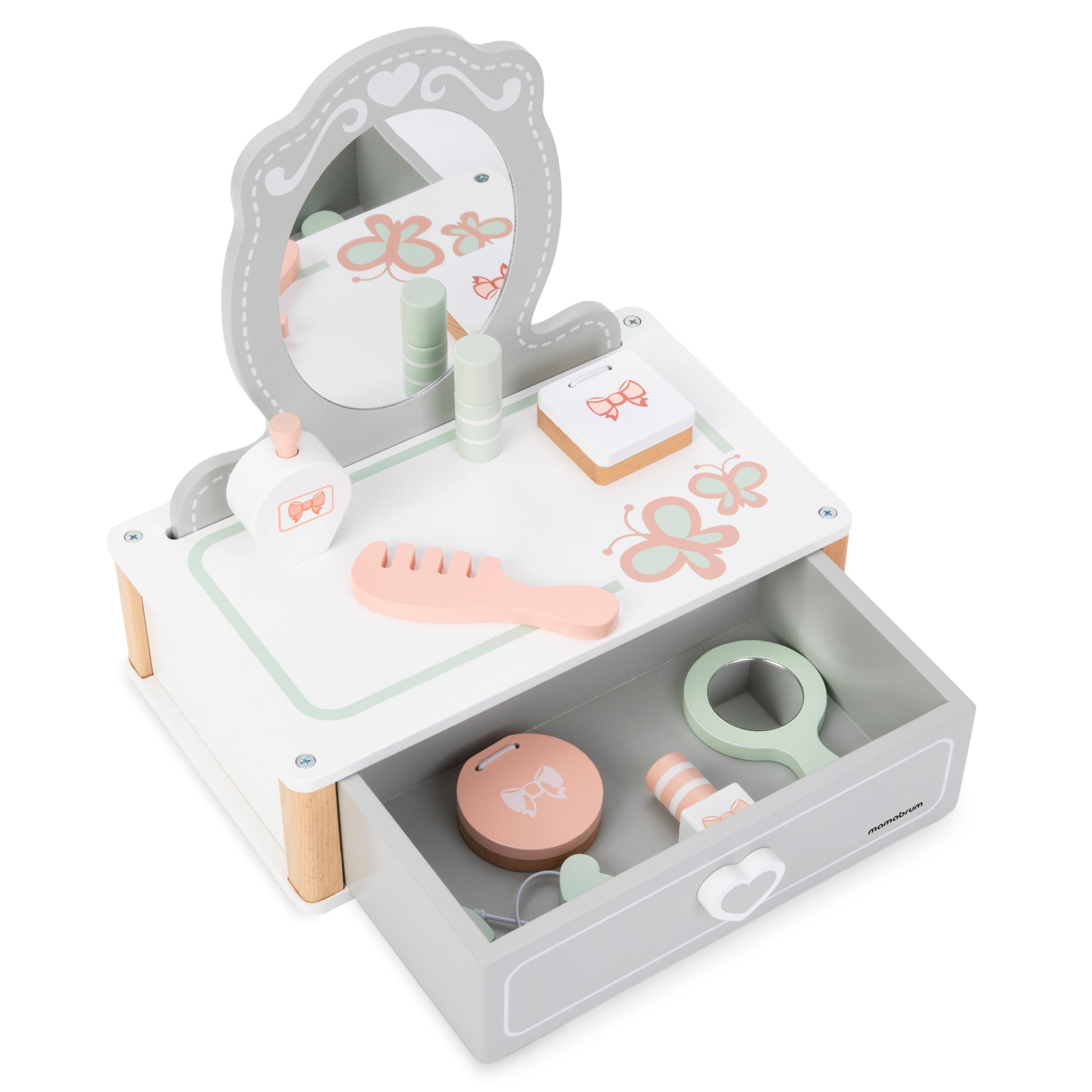 Penteadeira de madeira para crianças com acessórios