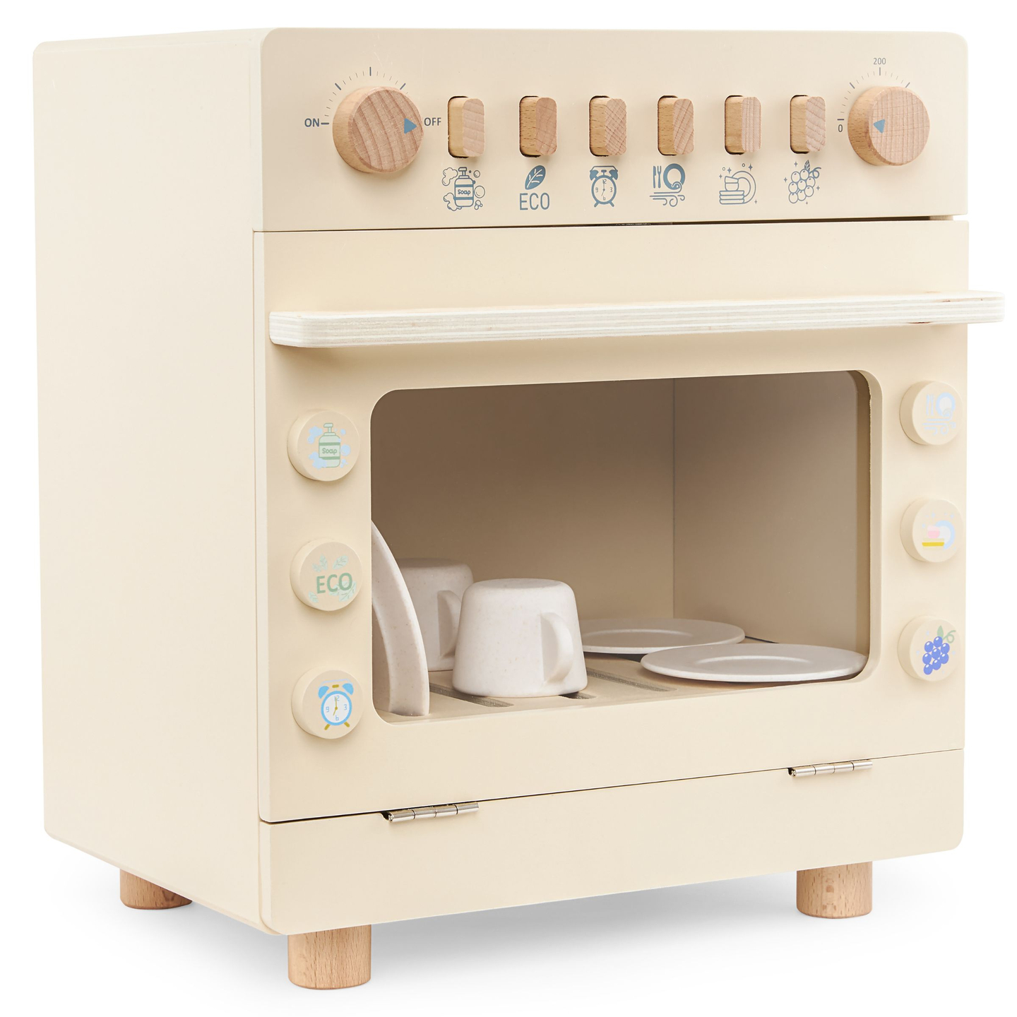 Máquina de lavar louça de madeira com acessórios