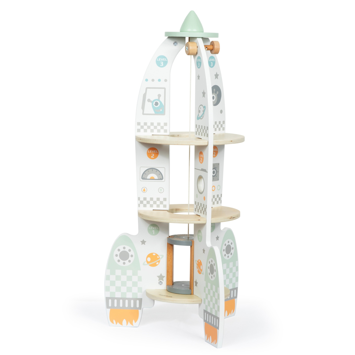 Grande foguete espacial de madeira com elevador e acessórios - XXL