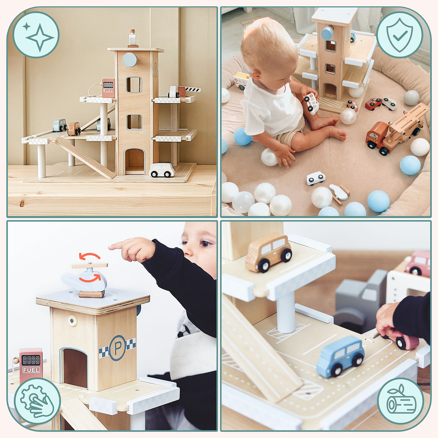 Estacionamento de três níveis em madeira com elevador - garagem para carros e helicóptero