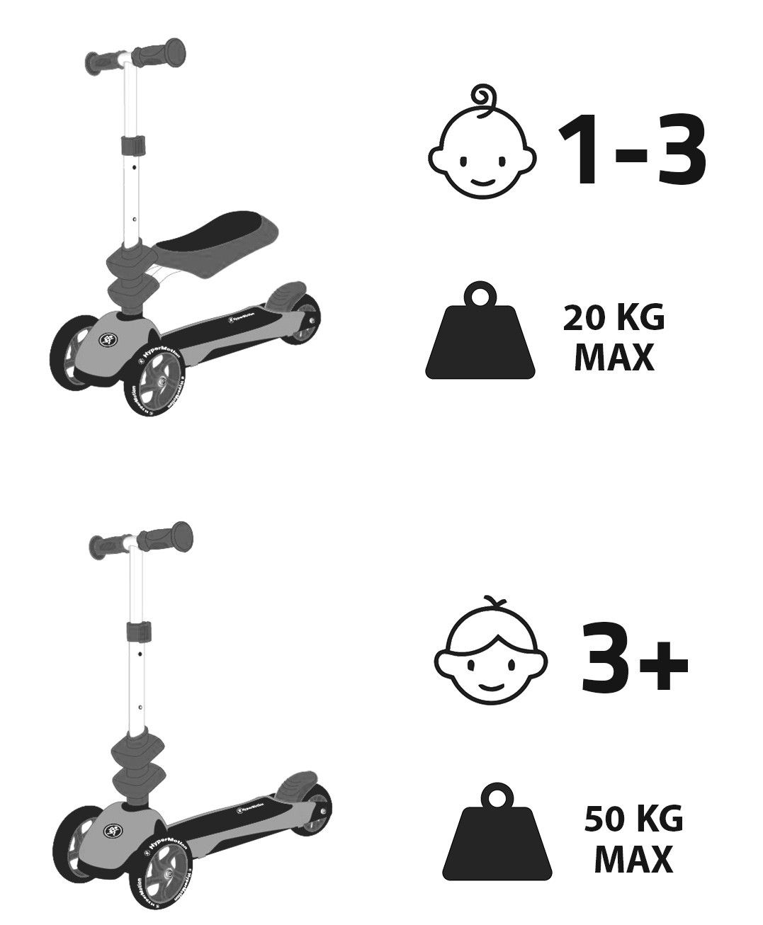 Scooter de equilíbrio de três rodas 3 em 1 HyperMotion - azul