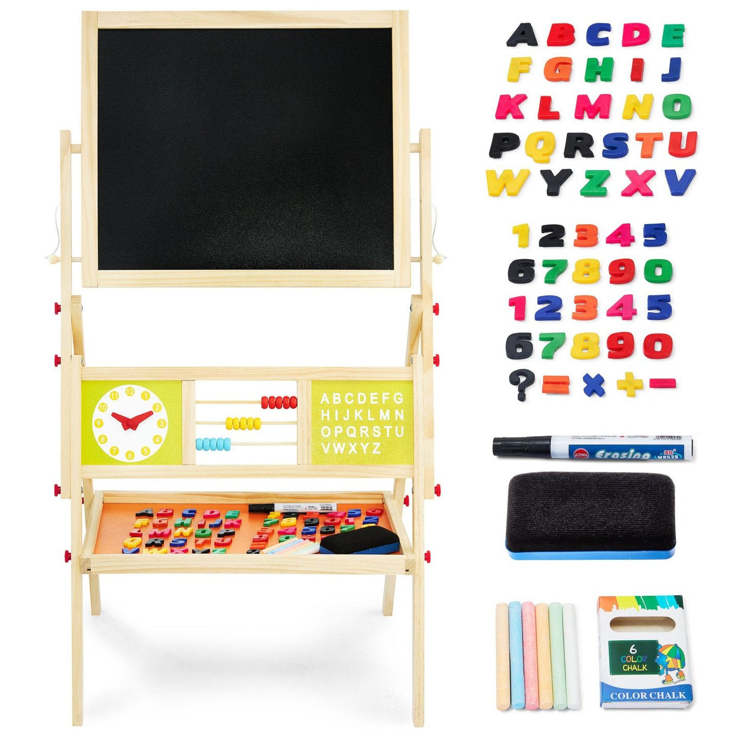 Grande quadro educativo de duas faces: magnético e quadro de giz - quadro de apagar a seco, de madeira