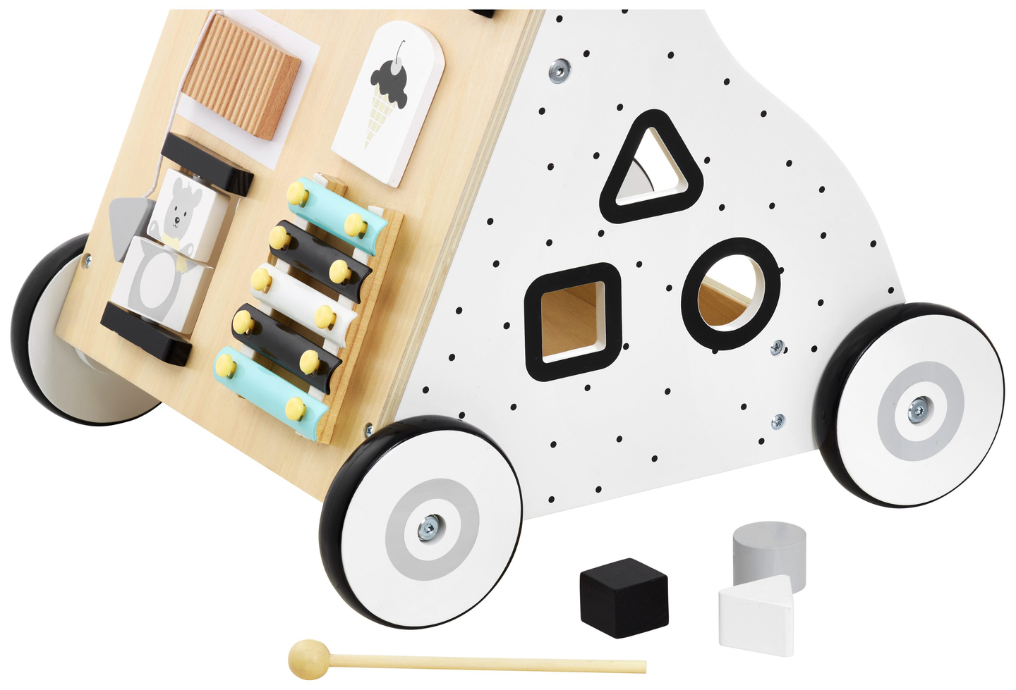 Andador / empurrador educacional de madeira para crianças - prancha de manipulação