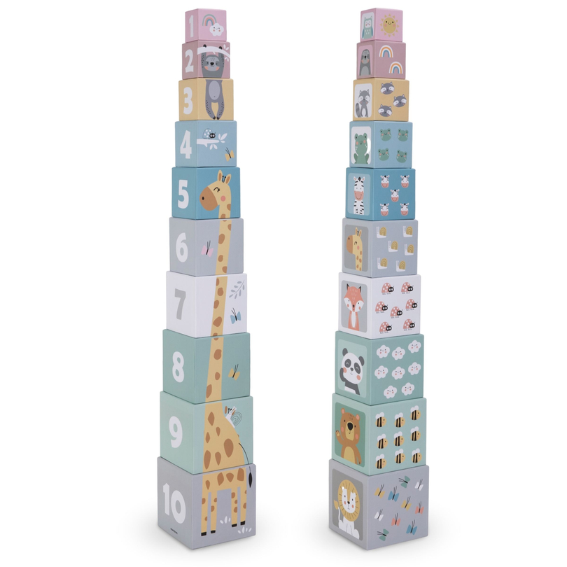Torre empilhável para crianças com 10 elementos - números e animais