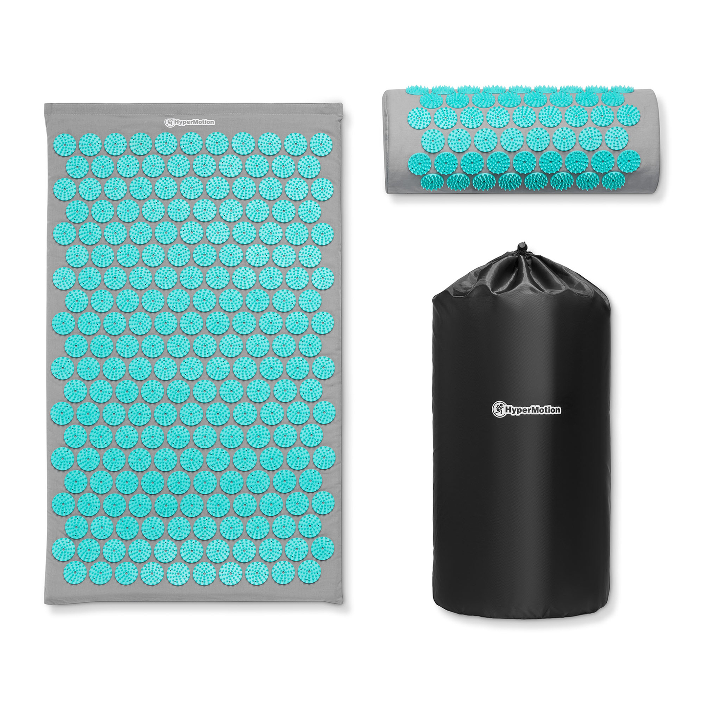 Tapete de acupressão com almofada e capa - 72 cm HyperMotion cinza-menta
