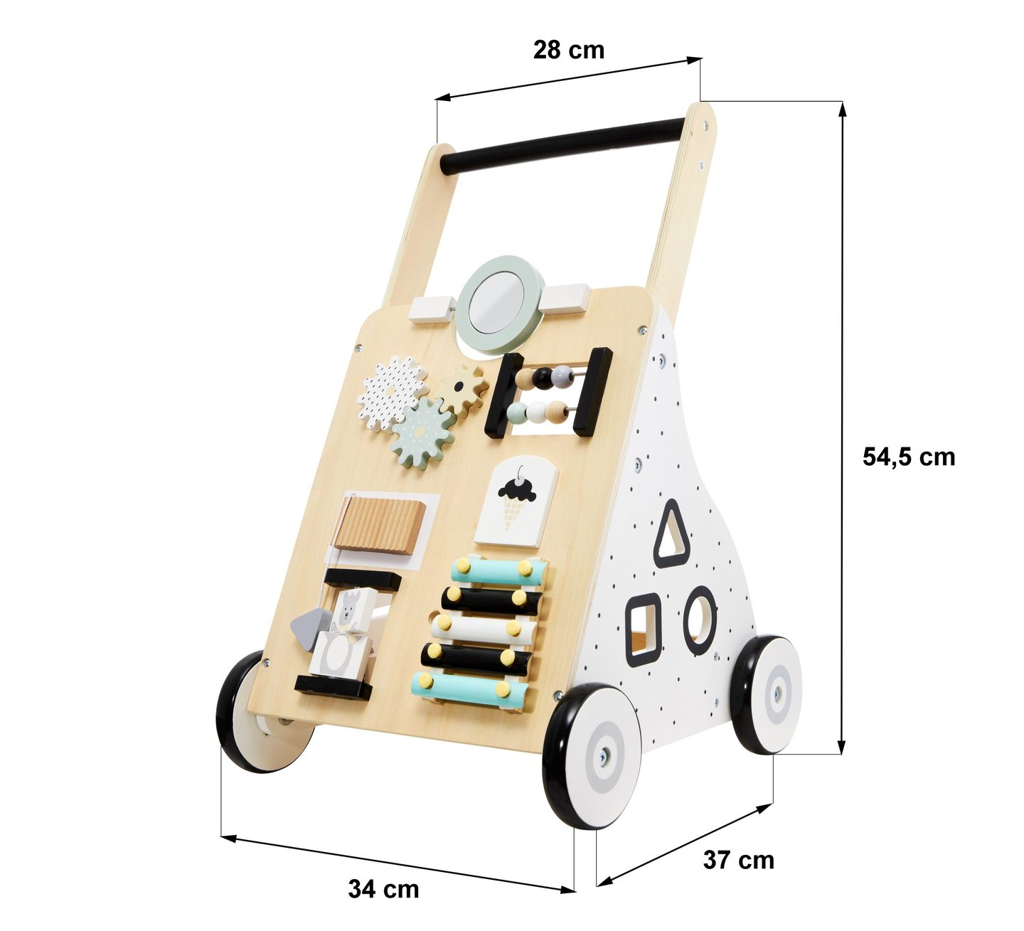 Andador / empurrador educacional de madeira para crianças - prancha de manipulação