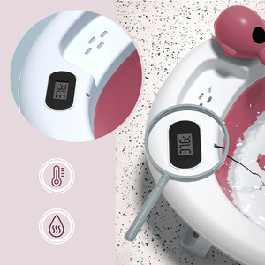 Banheira de bebé dobrável com termómetro, encaixe e suporte - cor-de-rosa sujo