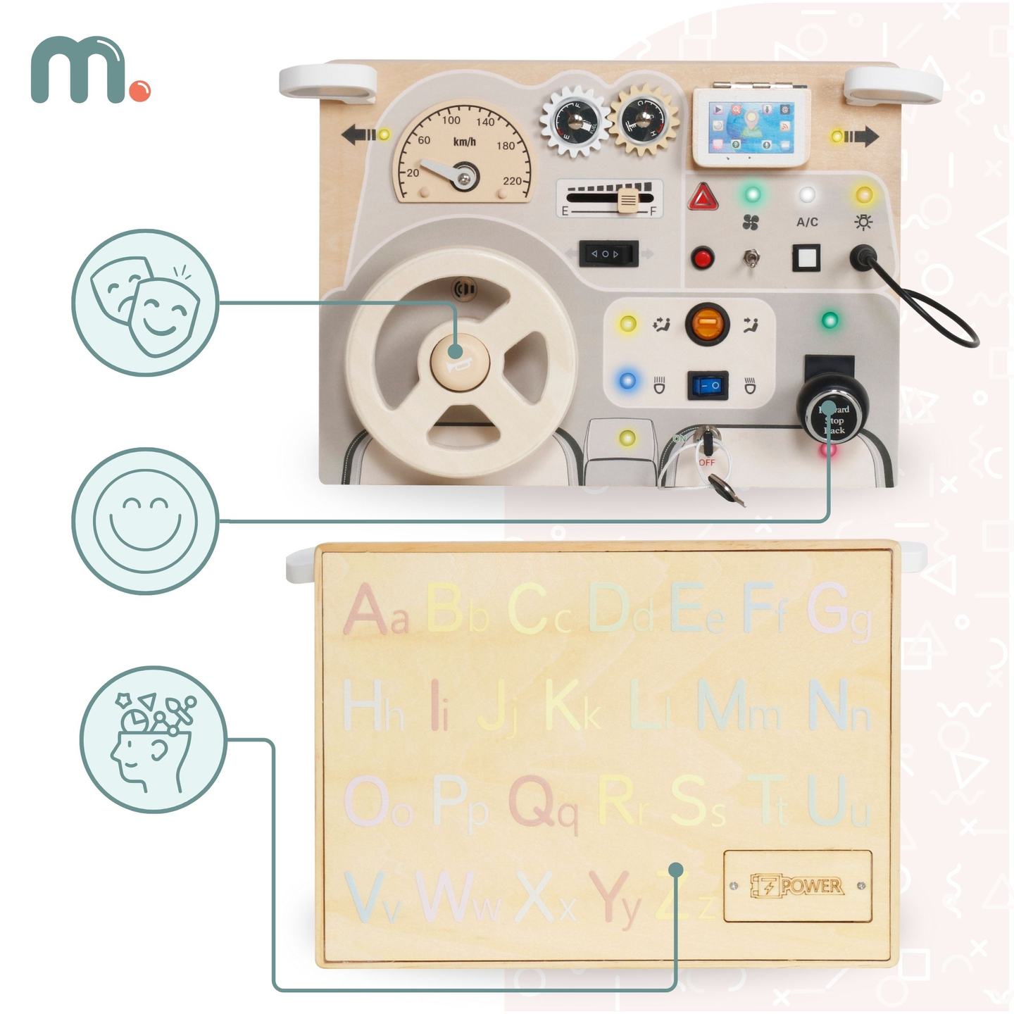 Tabuleiro de madeira Montessori para crianças pequenas - painel de instrumentos do carro